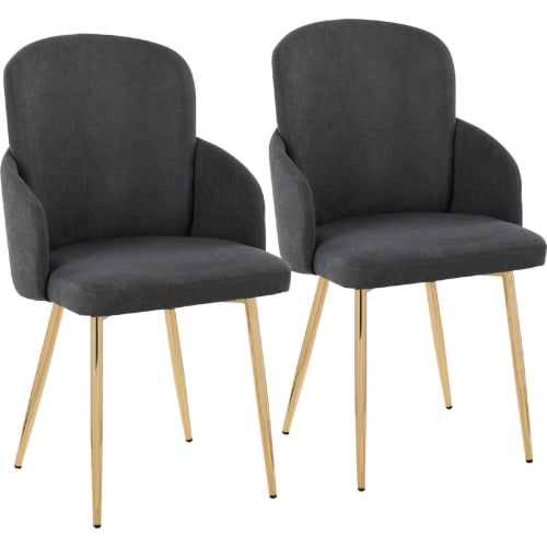 Dahlia Dining Chair in Gold Metal, Chrome & Grey Fabric (Set of 2)